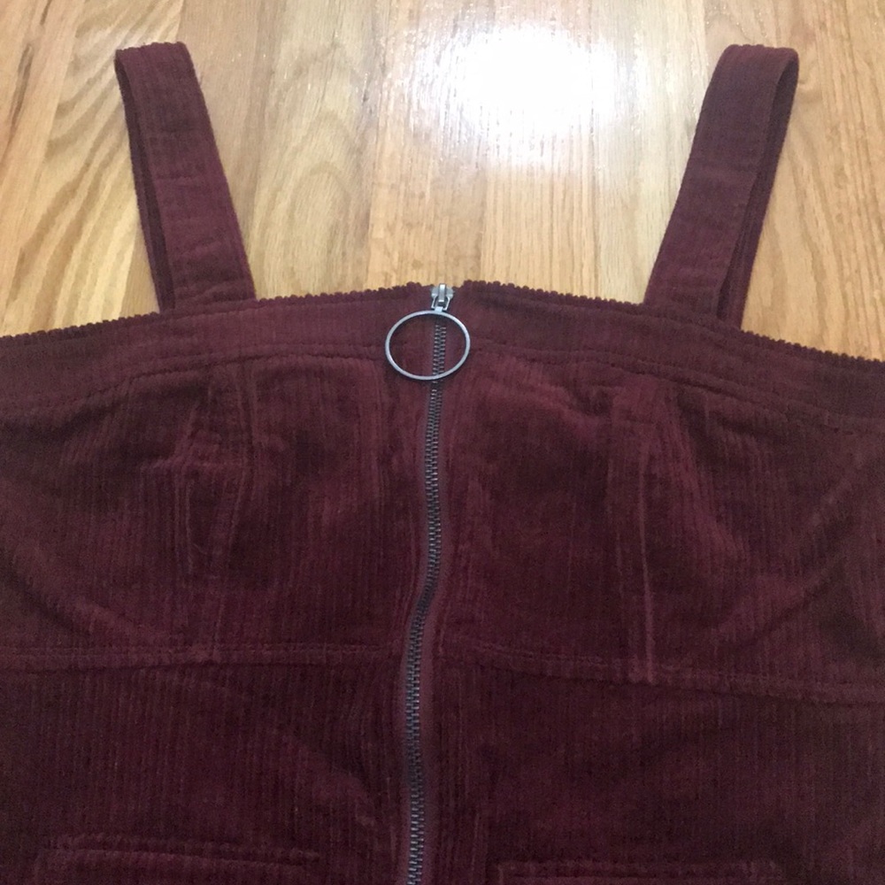 Maroon Corduroy Zip Front Dress